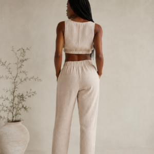 Organic Cotton Muslin Co-ord Set in Beige – back view
