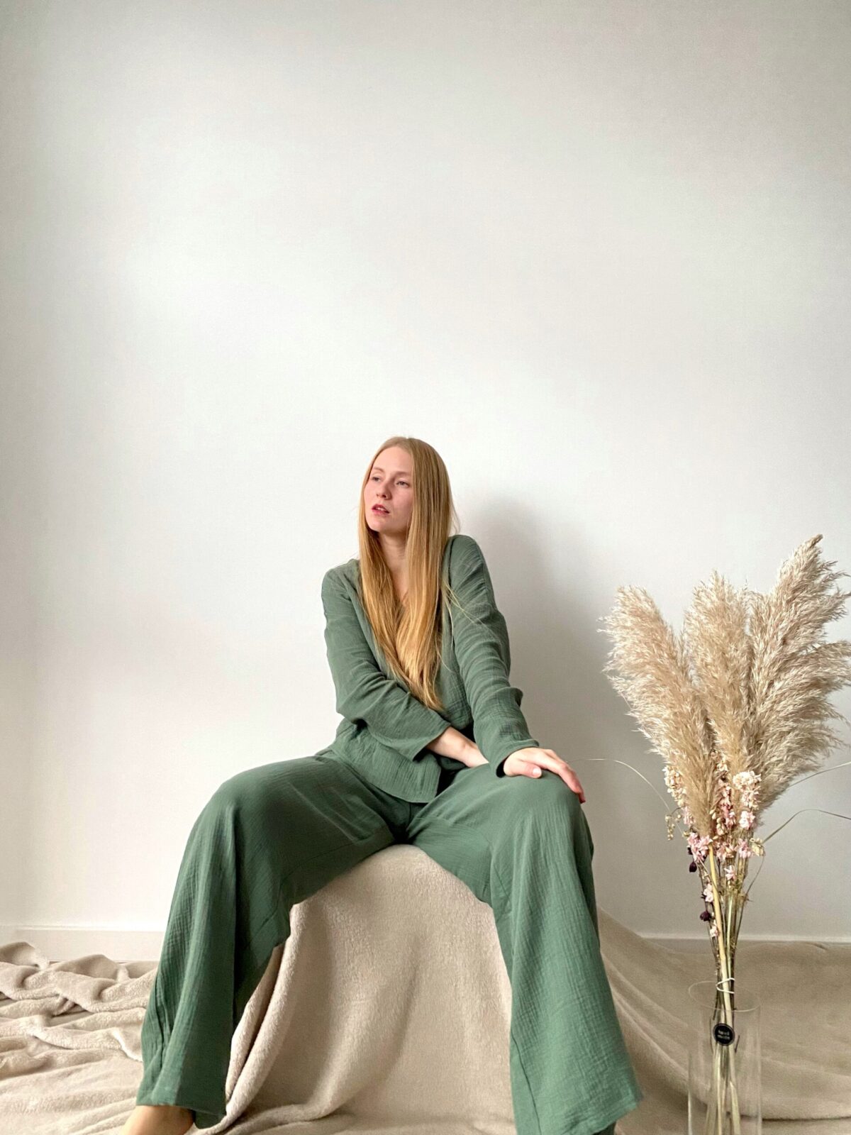 elegant muslin women trousers set, organic cotton