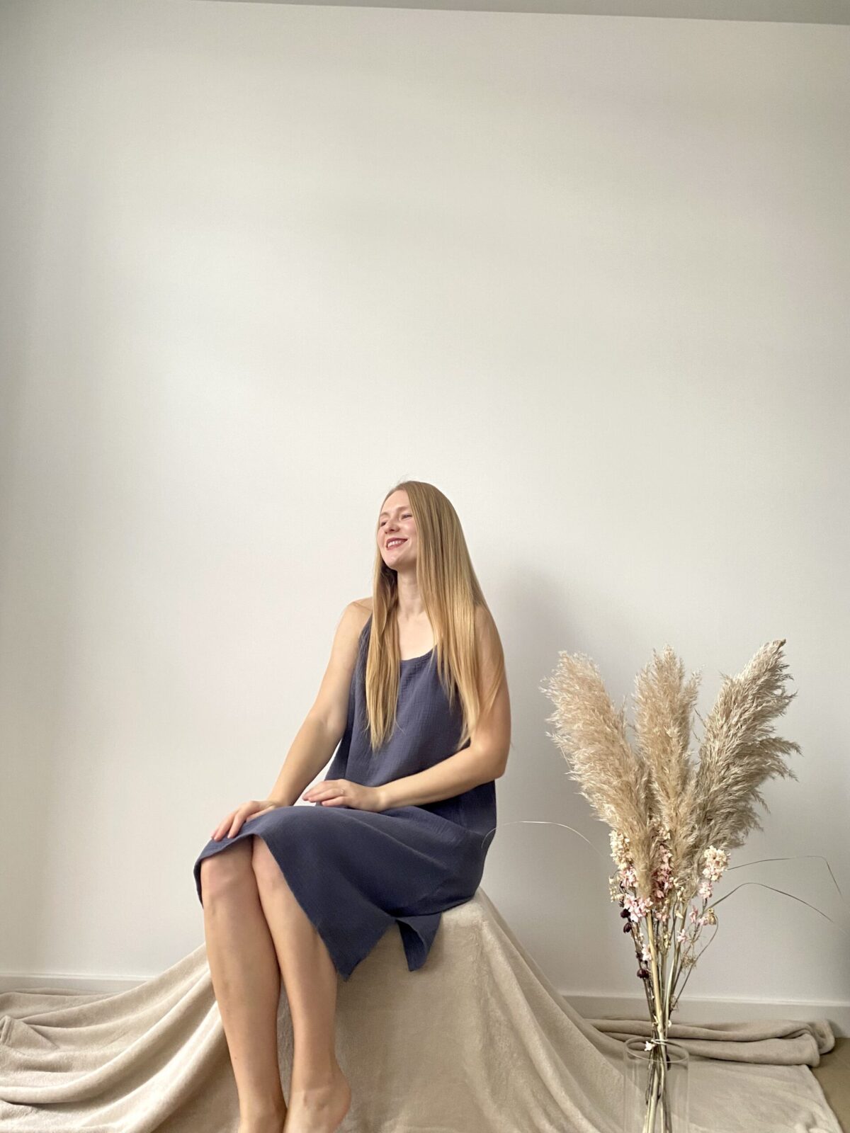 casual sustainable muslin dress, 100% handmade