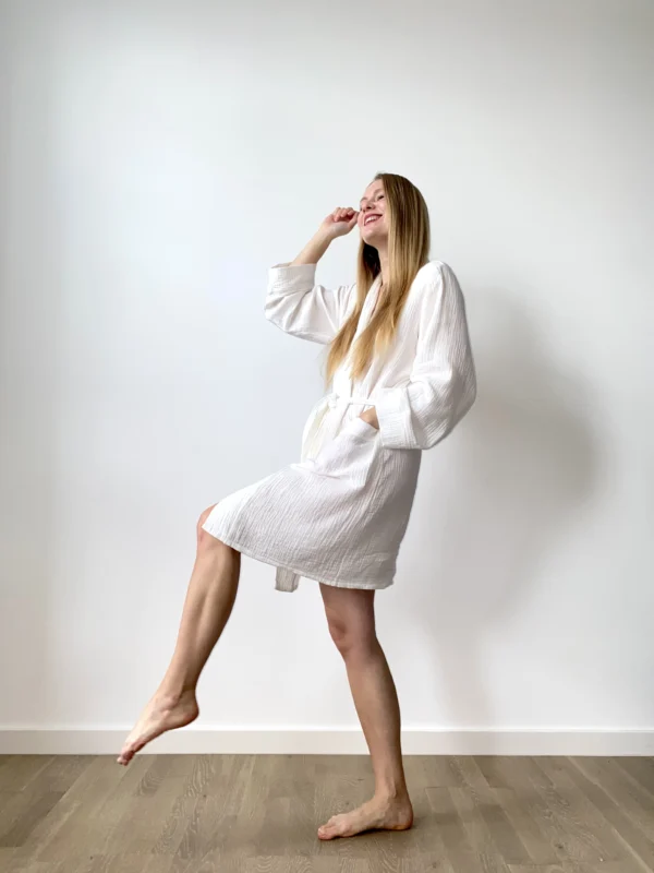 white light muslin dressing gown for women