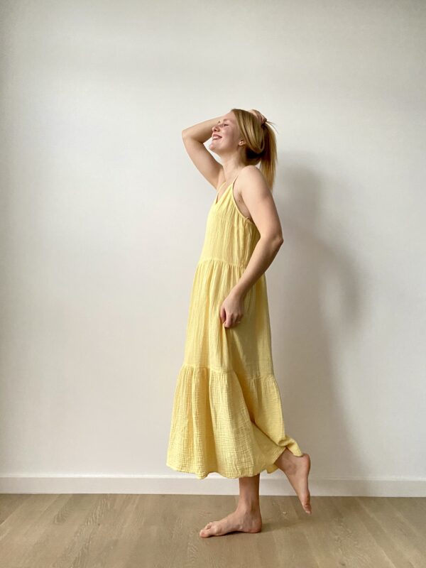 long yellow summer women muslin dress