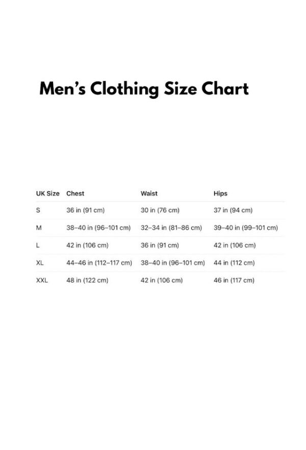 a chart of men's clothing uk size