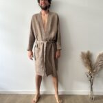 Men’s waffle cotton bathrobe with waist tie and deep pockets, breathable and perfect for lounging or spa use.