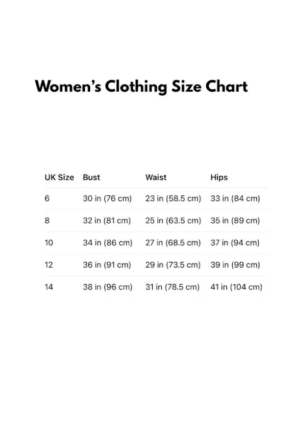 a chart of women's clothing size