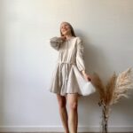 woman organic muslin dress with long sleeves