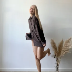 Handmade oversized muslin shirt with relaxed fit and button-up front, customizable color option