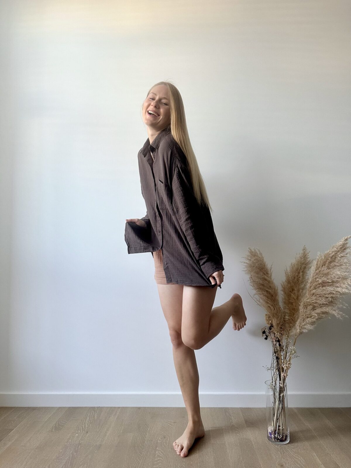 Handmade oversized muslin shirt with relaxed fit and button-up front, customizable color option