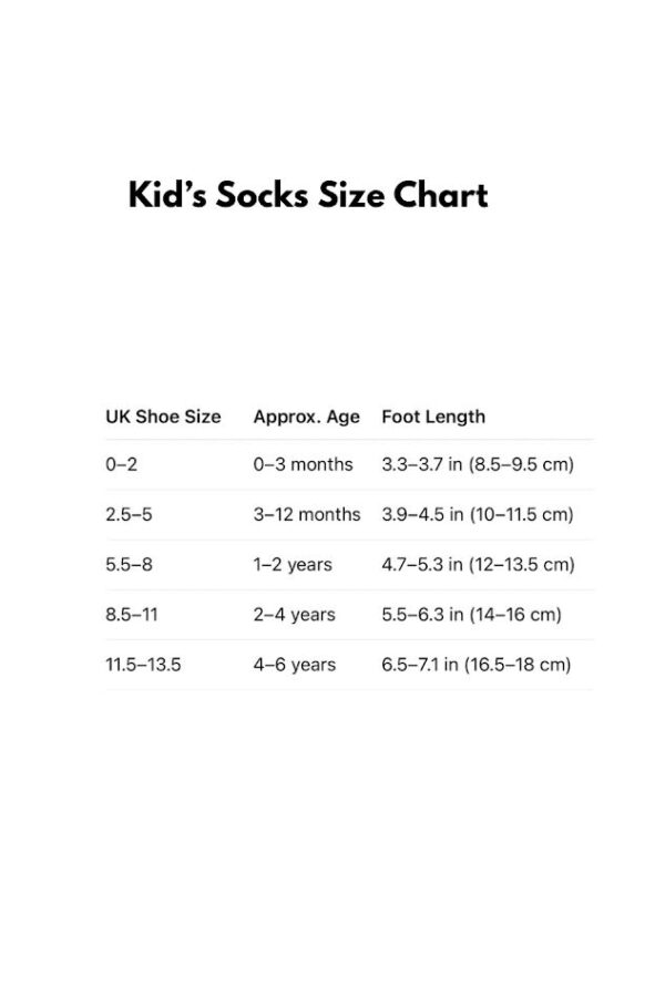 Kids socks uk size chart