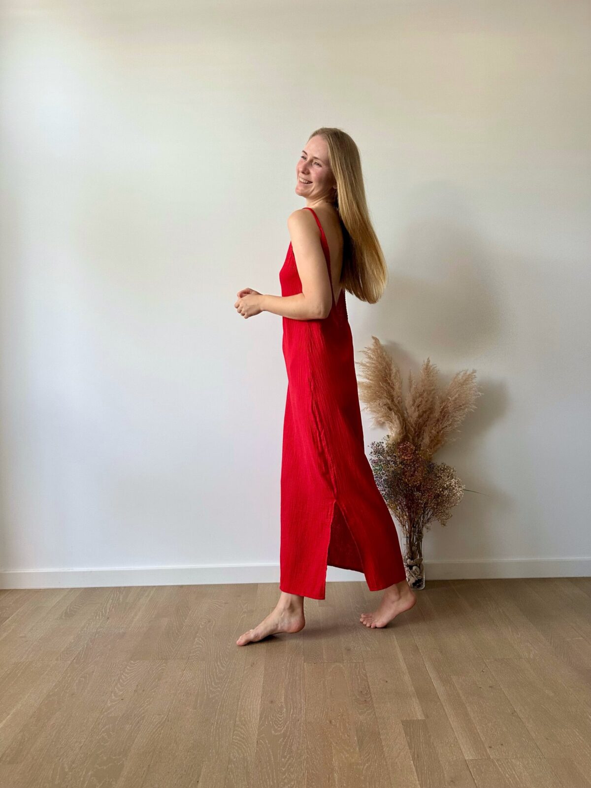 Muslin summer midi dress handmade, ecofriendly