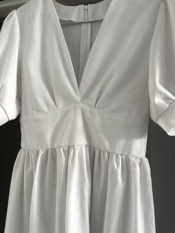 Linen mini dress with puff sleeves, handmade, ecofriendly