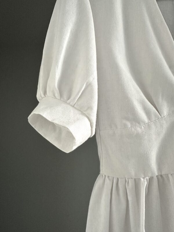Linen mini dress with puff sleeves, sustainable, perfect for summer