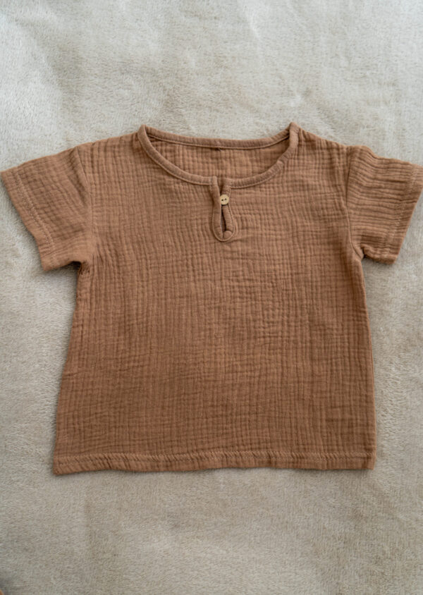 handmade muslin top with wooden button