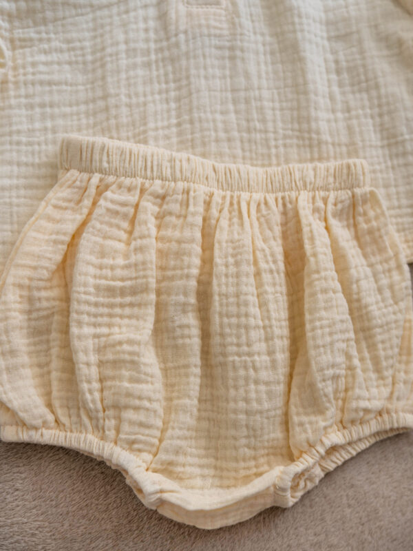 Muslin baby set in natural beige with vintage-inspired collar