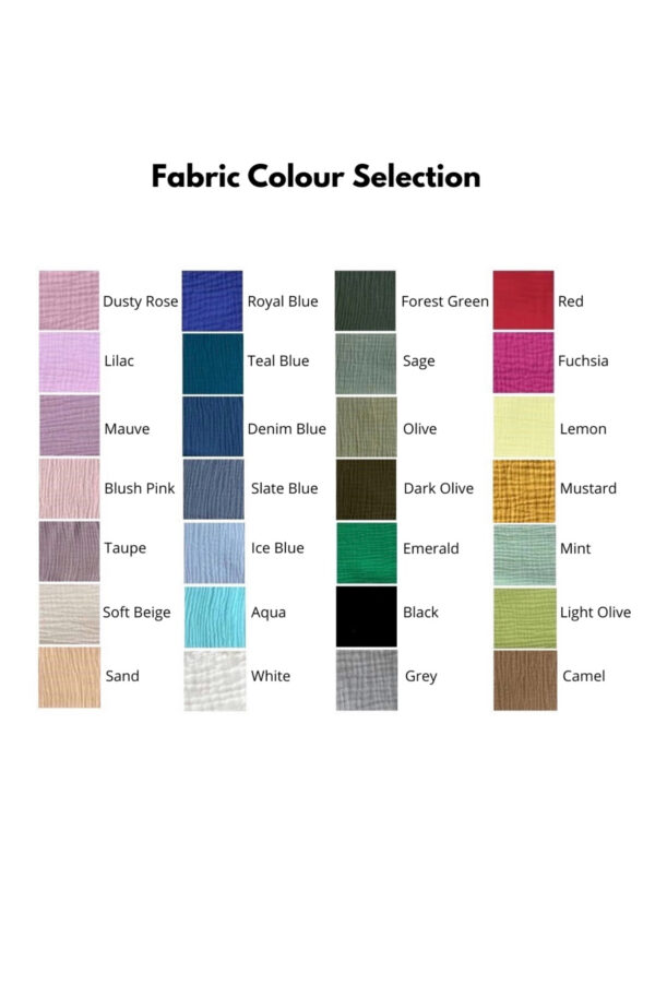 Muslin fabric colour selection. Natural material, 100% cotton