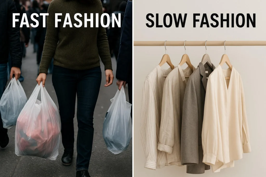 Comparison between fast fashion and sustainable slow fashion