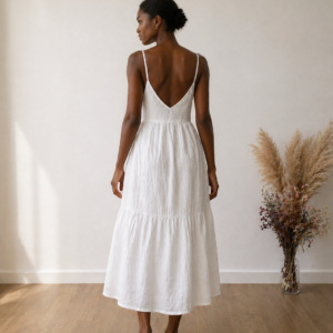 Handmade Muslin Midi Dress in Ivory – back view