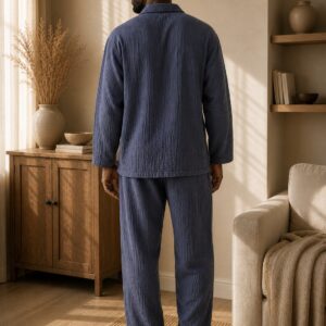Men’s Muslin Pyjama Set in Navy Blue – back view