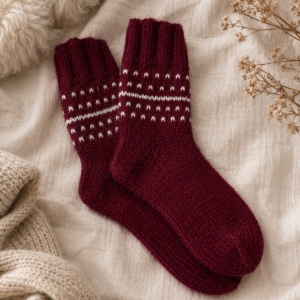 Cozy Nordic wool knit socks with a traditional Scandinavian pattern, perfect for keeping feet warm during colder seasons