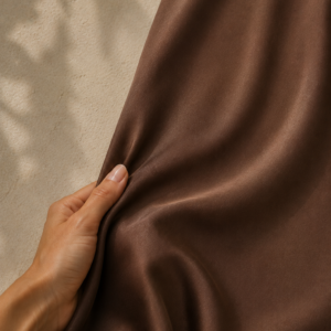 Silk Slip Midi Dress in Chocolate Brown – silk fabric detail