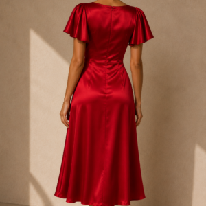 Scarlet Silk Midi Dress in Red – back view