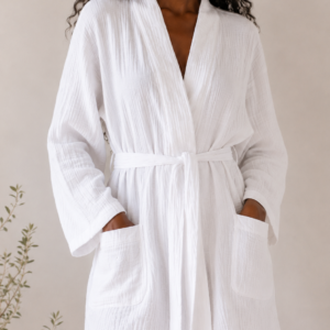 Organic Cotton Muslin Kimono Robe – Pocket and Fabric Detail