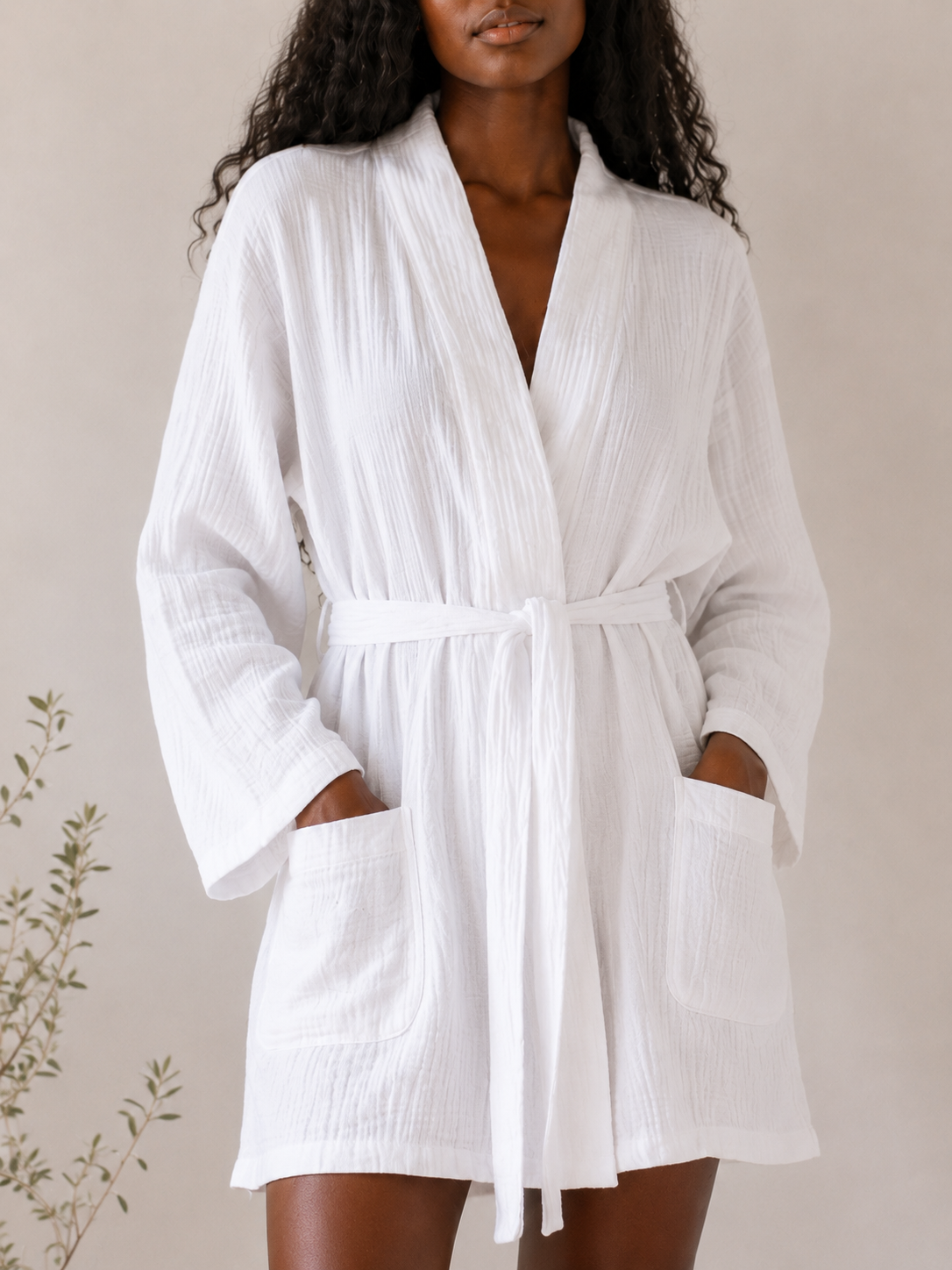 Organic Cotton Muslin Kimono Robe – Pocket and Fabric Detail