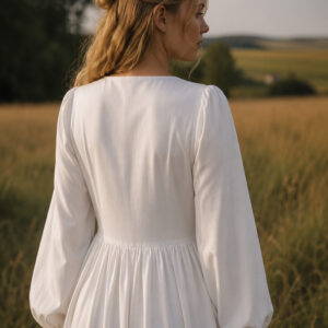 Linen Midi Dress with Long Sleeves - close up back