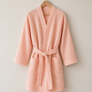 Women's waffle cotton robe with waist tie and front pockets