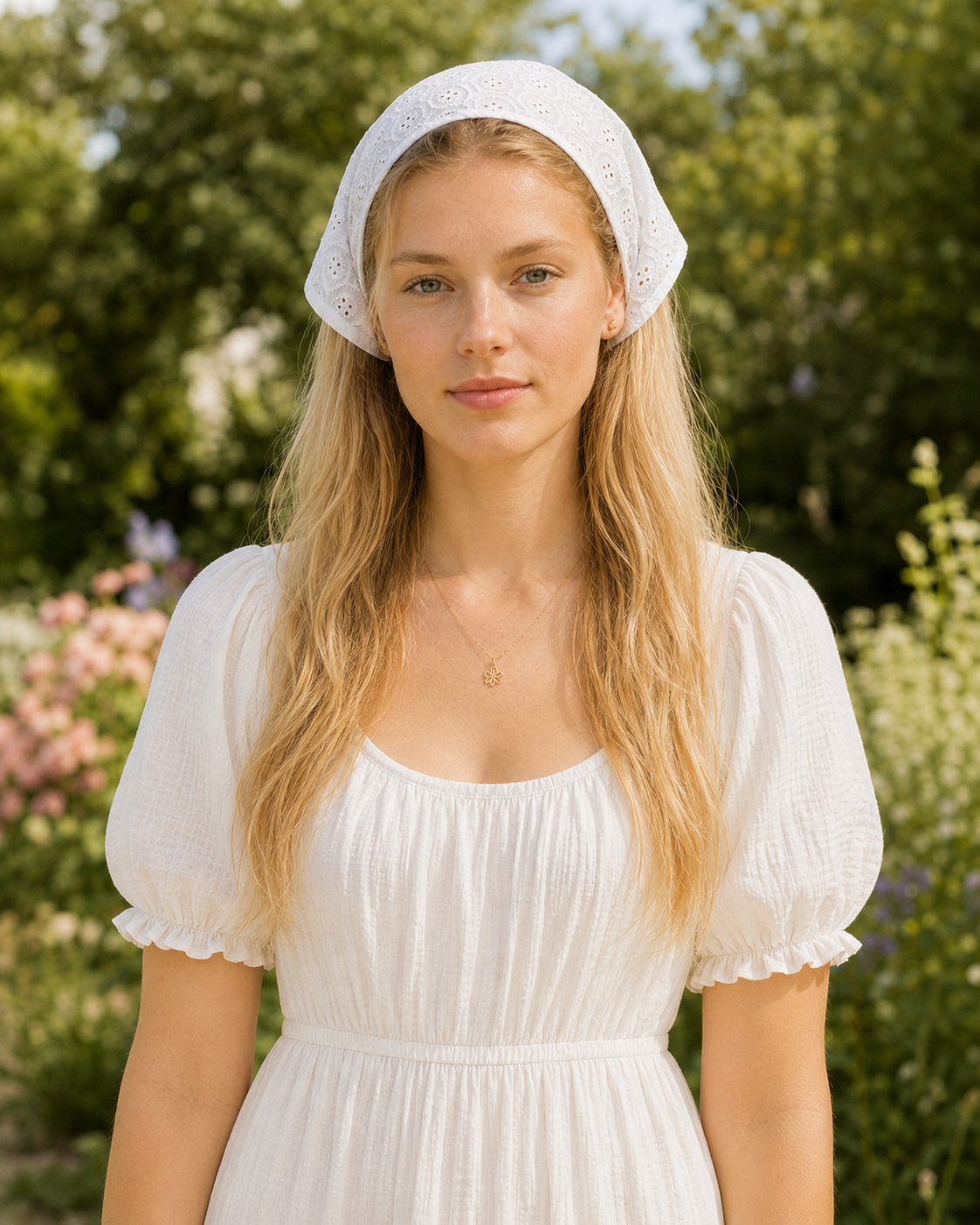 Meadow Cotton Eyelet Head Scarf - front view