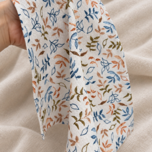 Floral Cotton Head Scarf - touching with hand